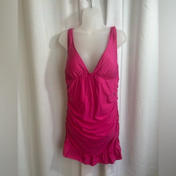 NWT J. CREW Ruched Femme One Piece Swim Dress Pink‎ 16 Plus Size 0373 - Picture 1 of 7